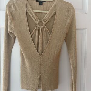 august silk Metallic Gold Deep V-Ring-Back Cardigan